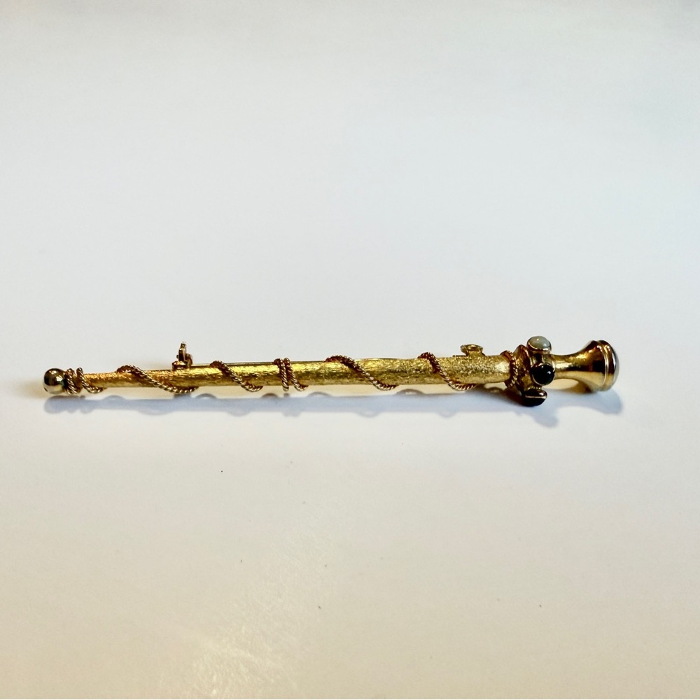 Gold-tone antique scepter brooch pin with stones